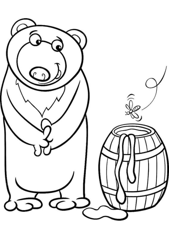 Раскраска бочонок меда для детей