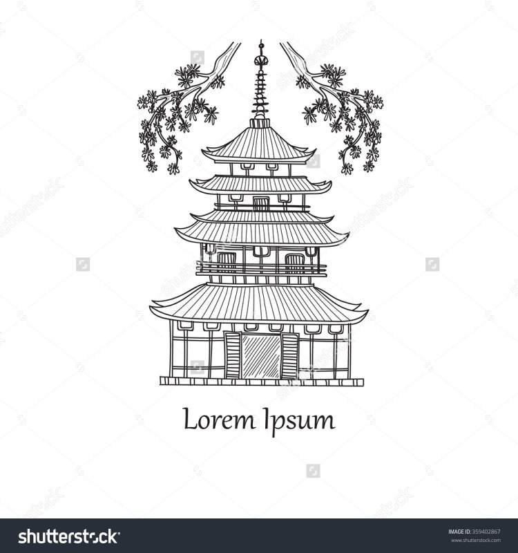Японский храм пагода рисунок