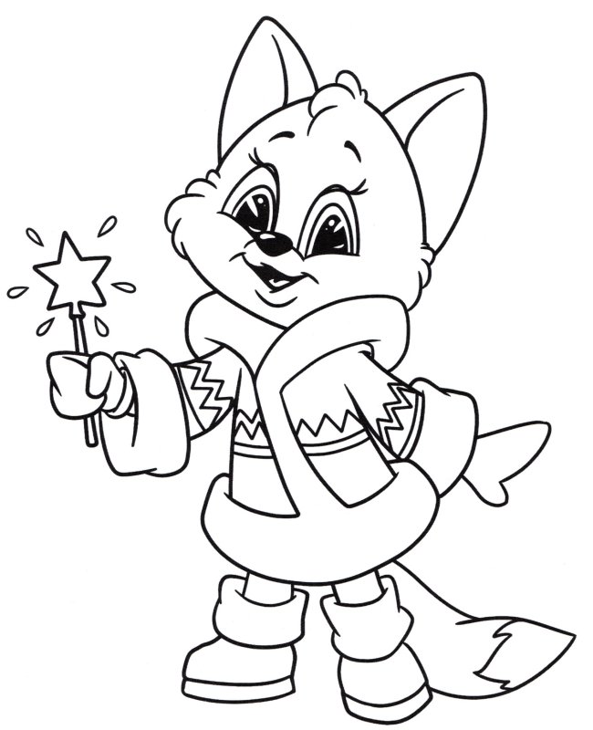 Новогодняя Лисичка раскраска
