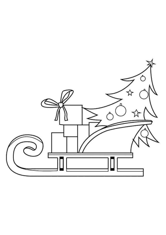 Сани с подарками трафарет