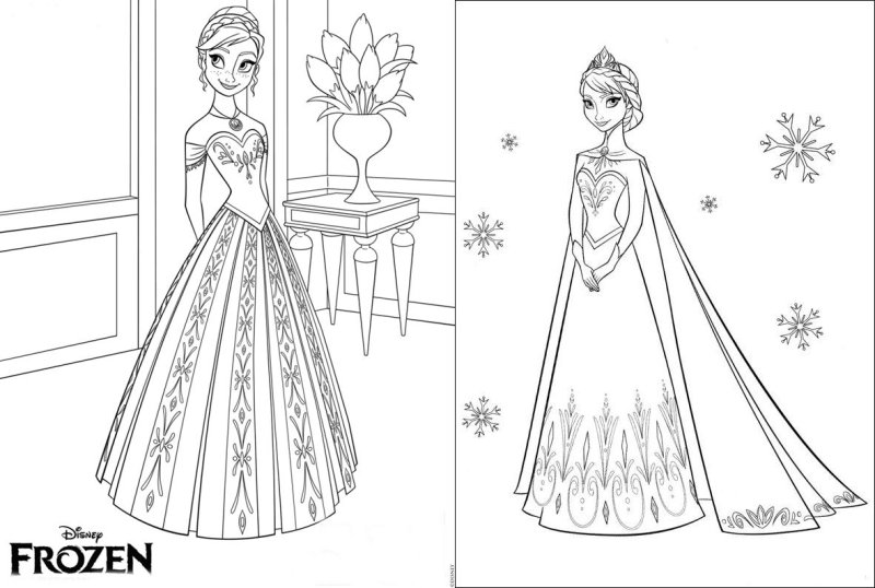 Раскраска кукла Эльза с одеждой