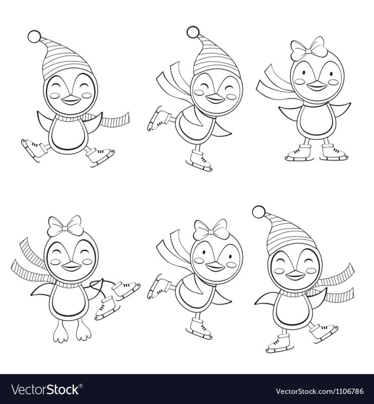 Пингвин на коньках раскраска