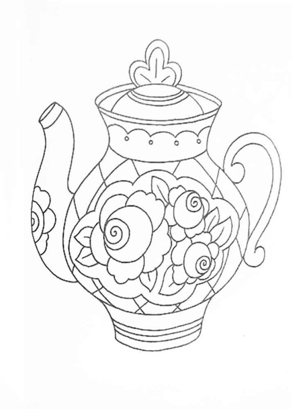 Гжель посуда раскраска для детей