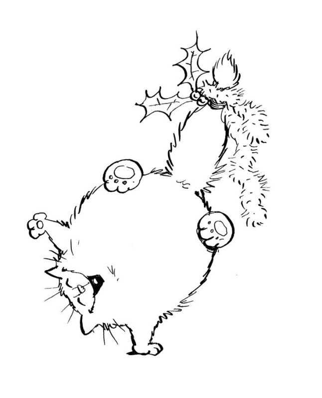 Раскраски новогодние котята