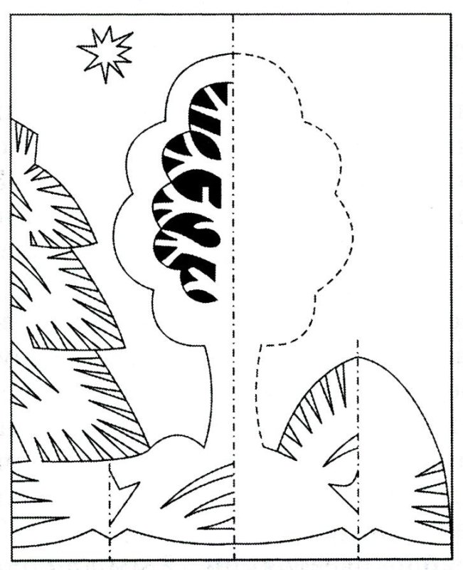 Зимнее дерево трафарет для вырезания