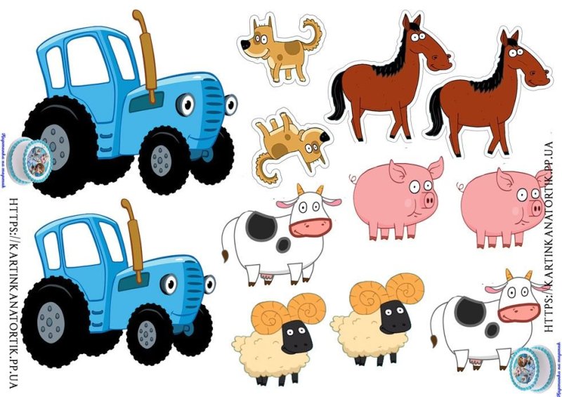 Синий трактор сбоку рисунок