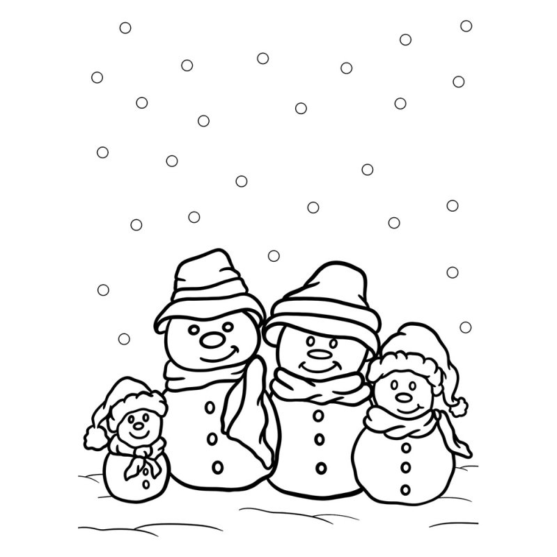 Семья снеговиков рисунок карандашом