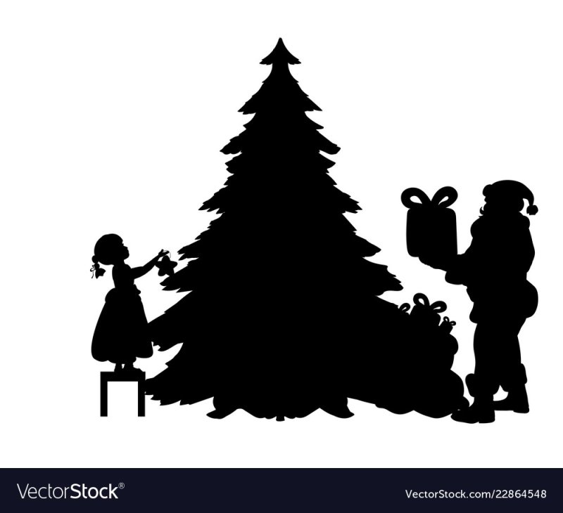 Дети наряжают елку силуэт