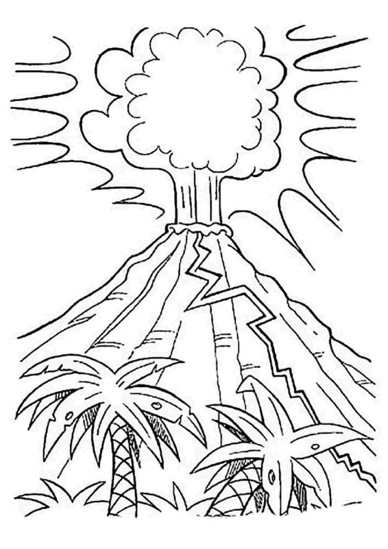 Извержение вулкана раскраска