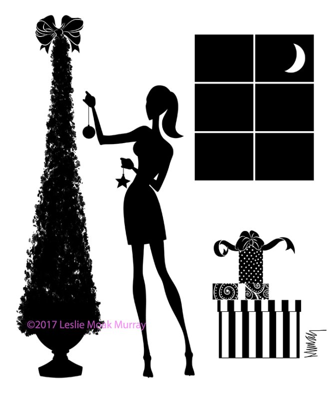 Дети наряжают елку силуэт