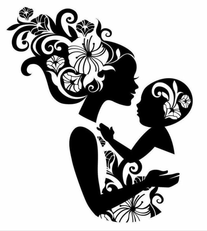 Силуэт мамы с ребенком для вырезания