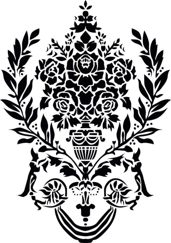 Цветочный узор с вазами трафарет