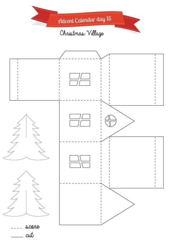Трафареты объемных новогодних домиков