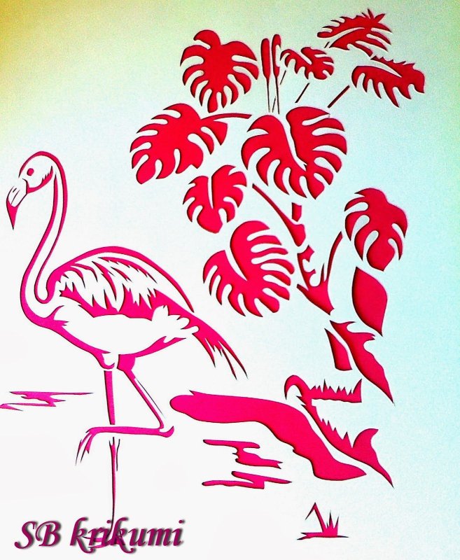 Фламинго трафарет на стену