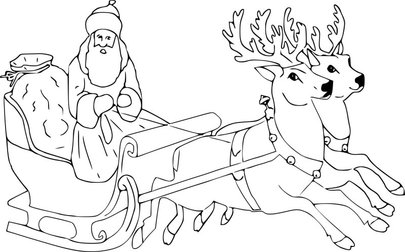 Раскраска дед Мороз с оленями