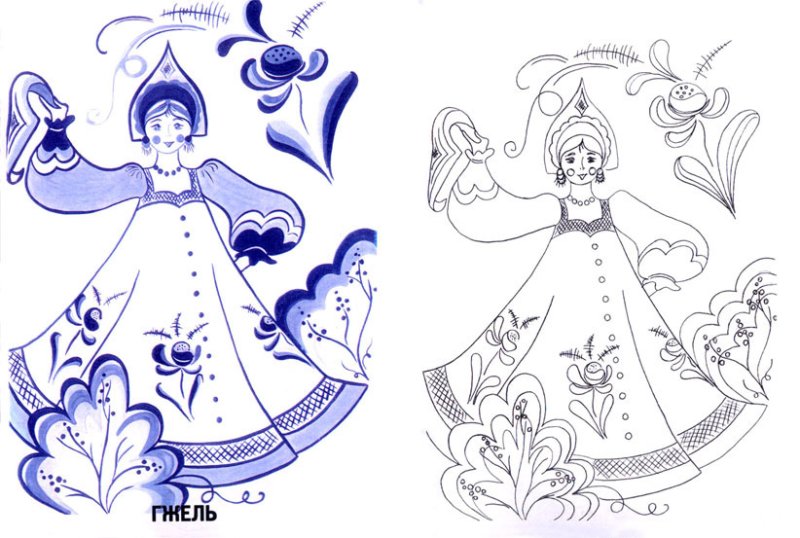 Гжель раскраска для детей