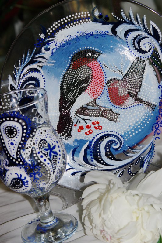 Роспись по стеклу зима