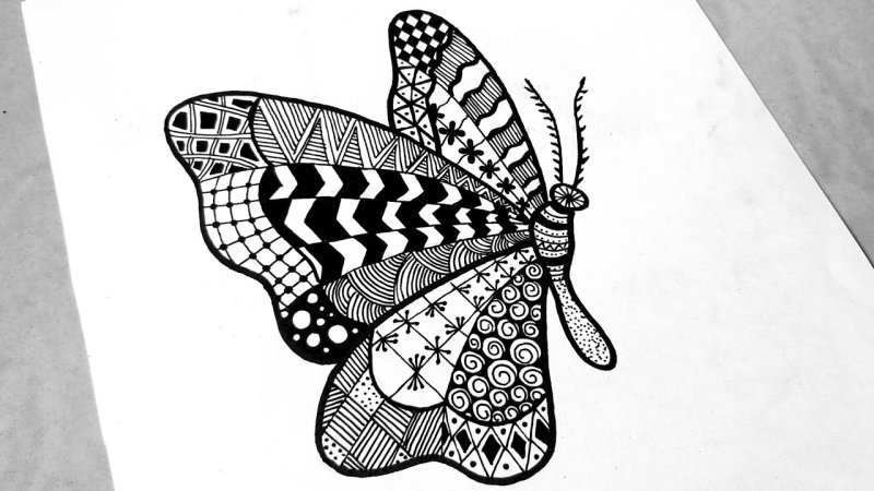 Бабочка в технике Зентангл