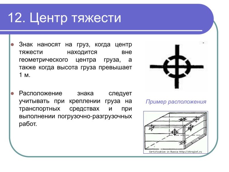 Манипуляционные знаки центр тяжести