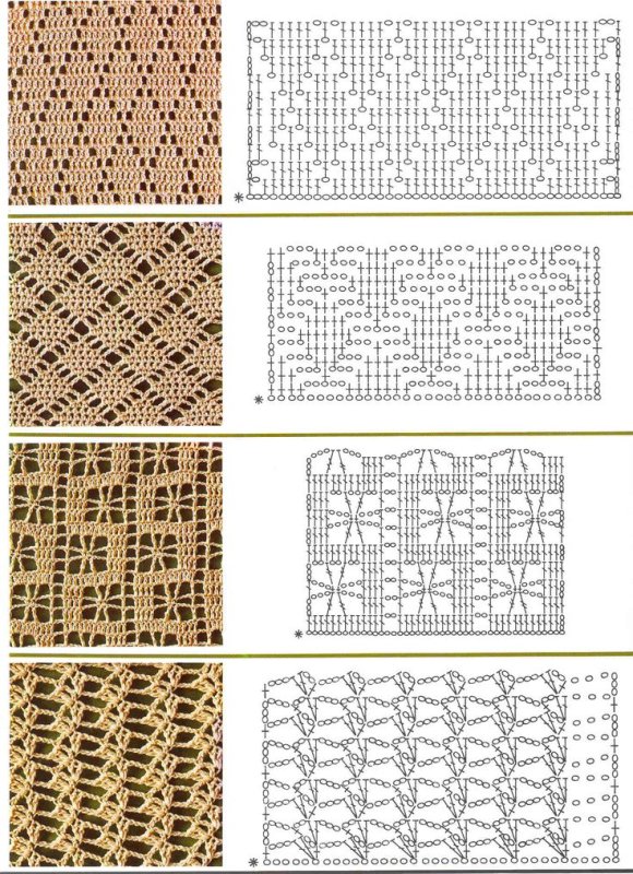 Вязаные узоры крючком со схемами
