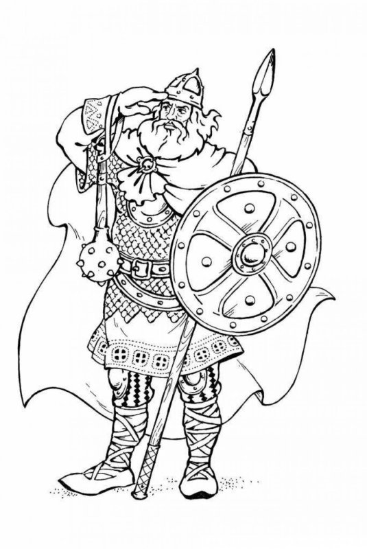 Раскраска богатыри для детей русские Илья Муромец
