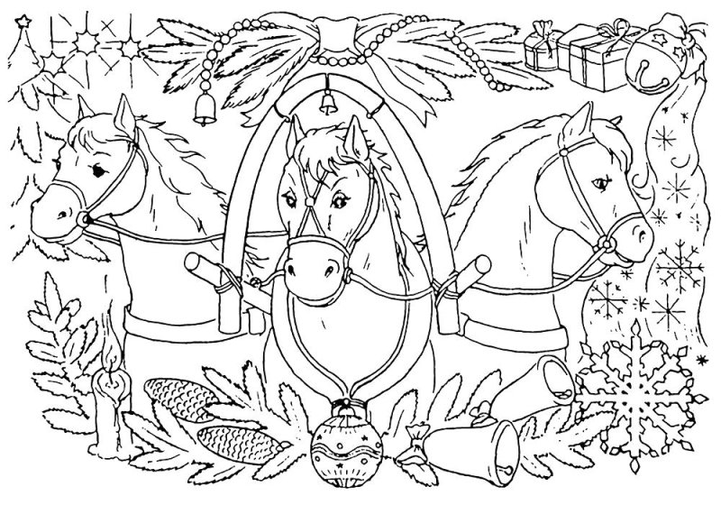 Новогодняя лошадь раскраска