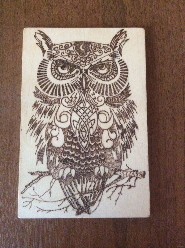 Сова выжигателем по дереву
