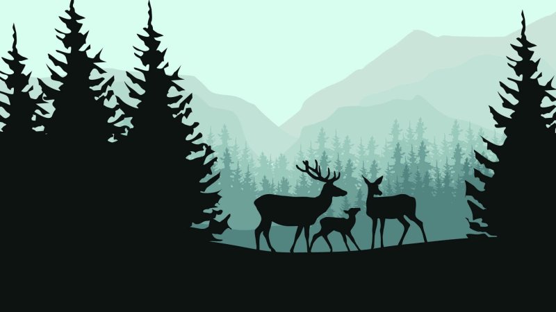 Силуэт оленя с лесом