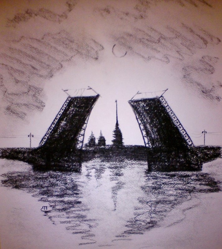 Рисунок Дворцовый мост Питера