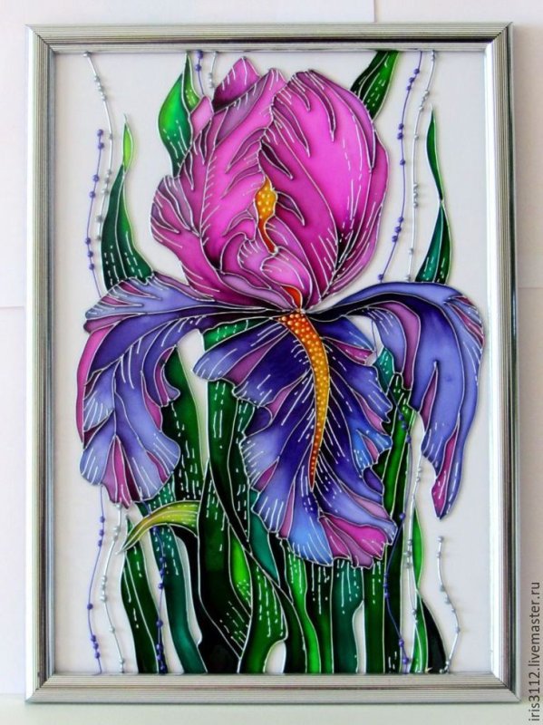 Витражная роспись по стеклу цветы