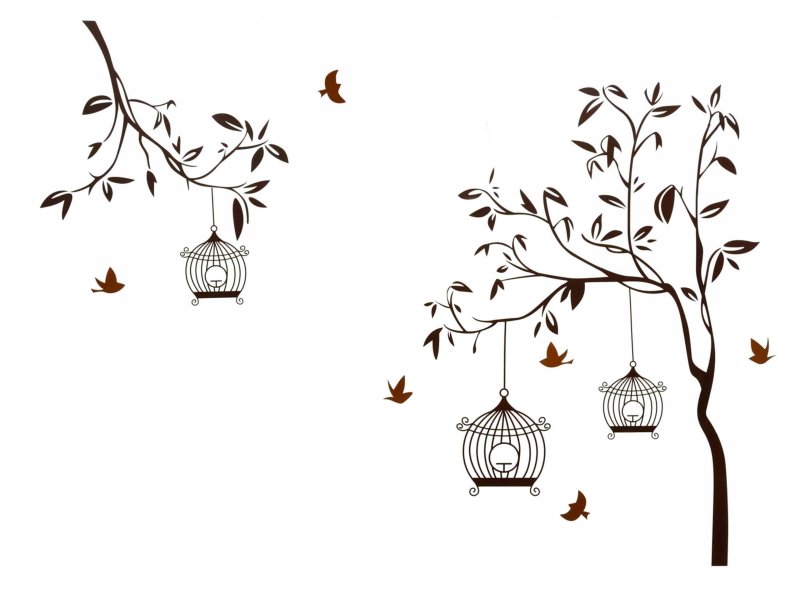 Трафарет на стену дерево с птицами