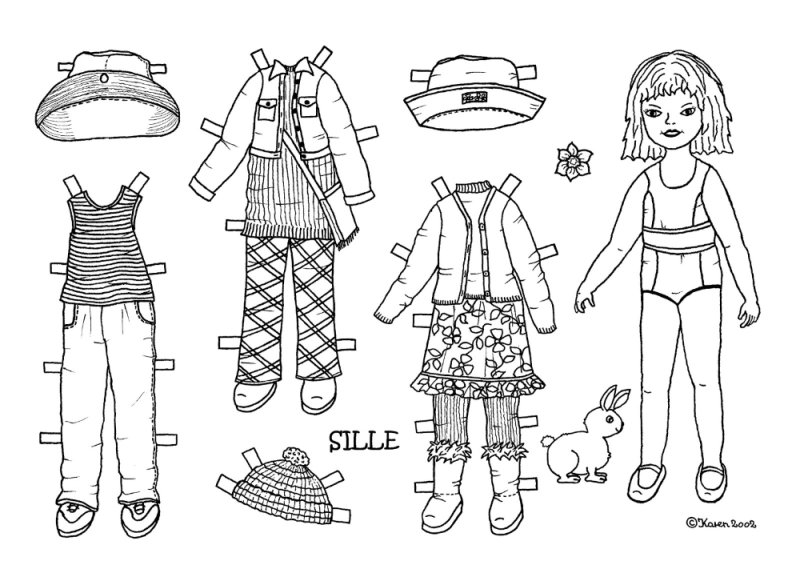 Бумажная кукла раскраска для детей