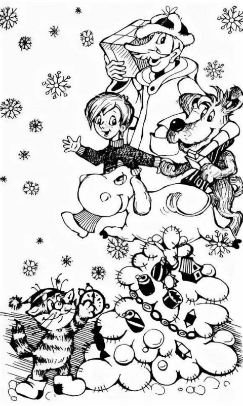 Новогодние раскраски Простоквашино