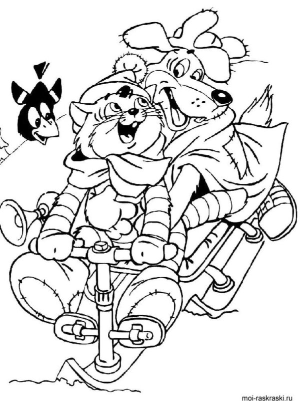 Зима в Простоквашино раскраска