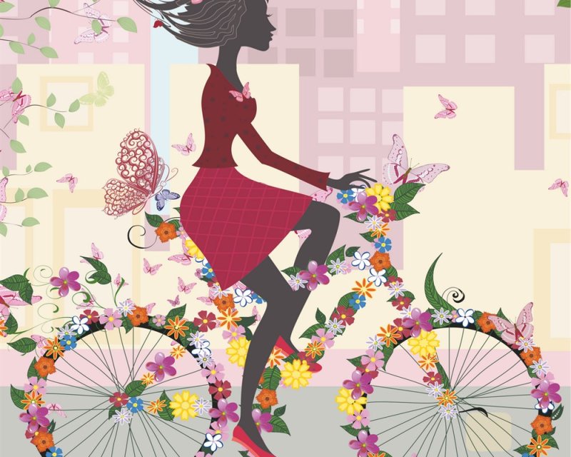 Вытынанка девушка на велосипеде