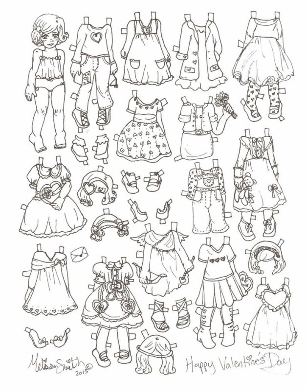 Бумажная кукла с одеждой раскраска