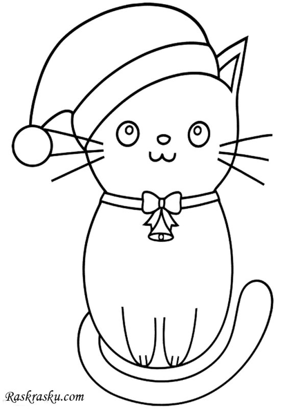Новогодний котик разукрашка