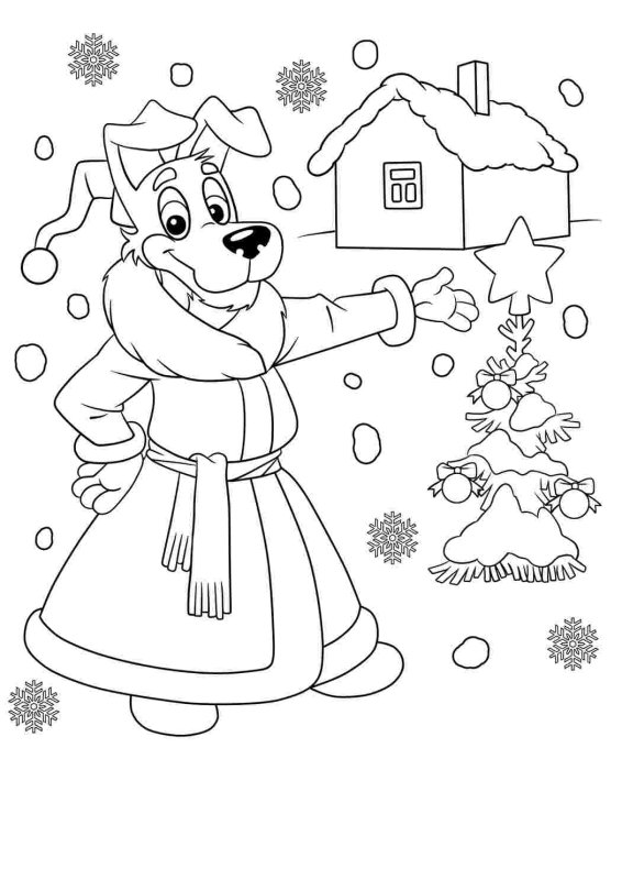 Новогодняя собака раскраска