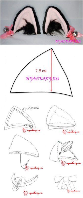 Выкройка уши кота