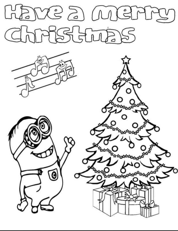 Разукрашки новогодние Миньоны