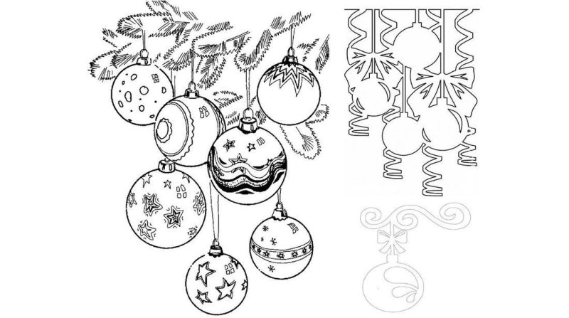 Вытынанки новогодние шары на ветке