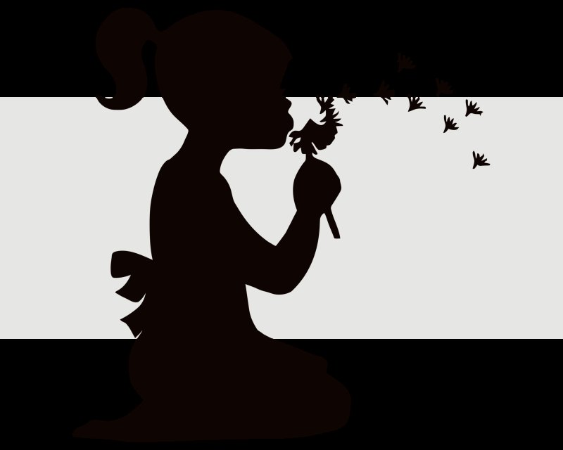 Девочка дует на одуванчик