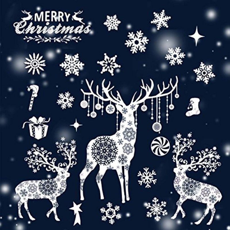 Наклейки на окна новогодние олени