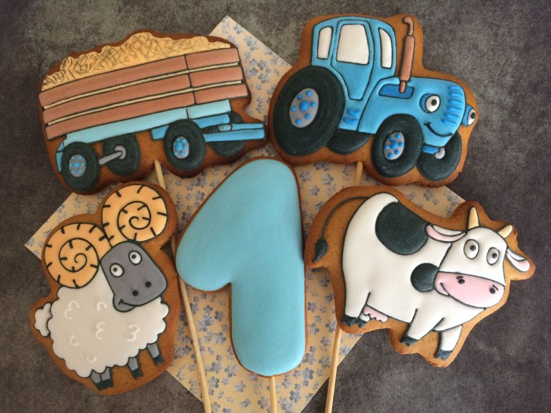 Бенто торт синий трактор