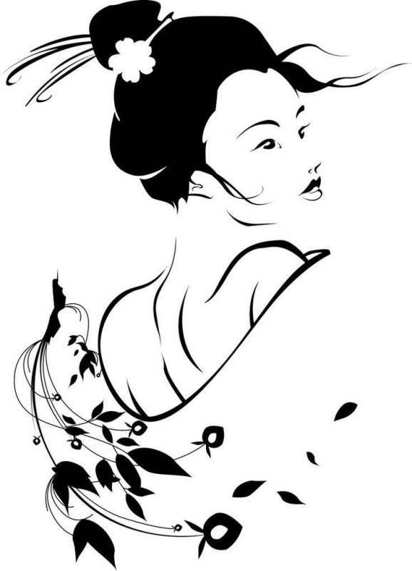 Контурный рисунок в японском стиле