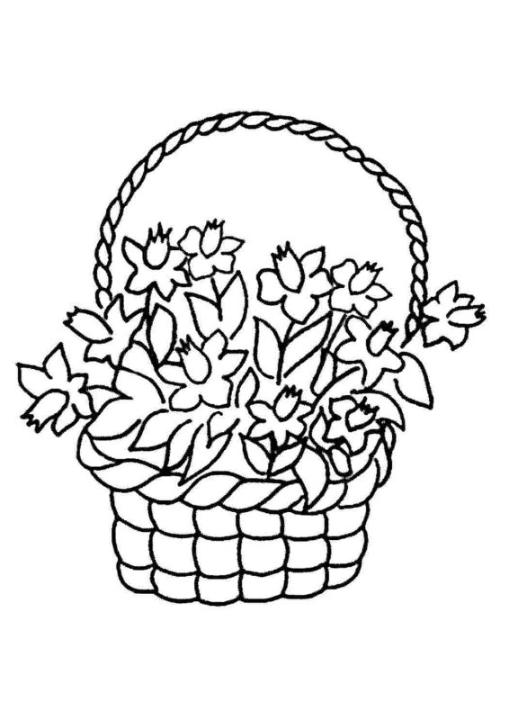 Корзинка с цветами раскраска