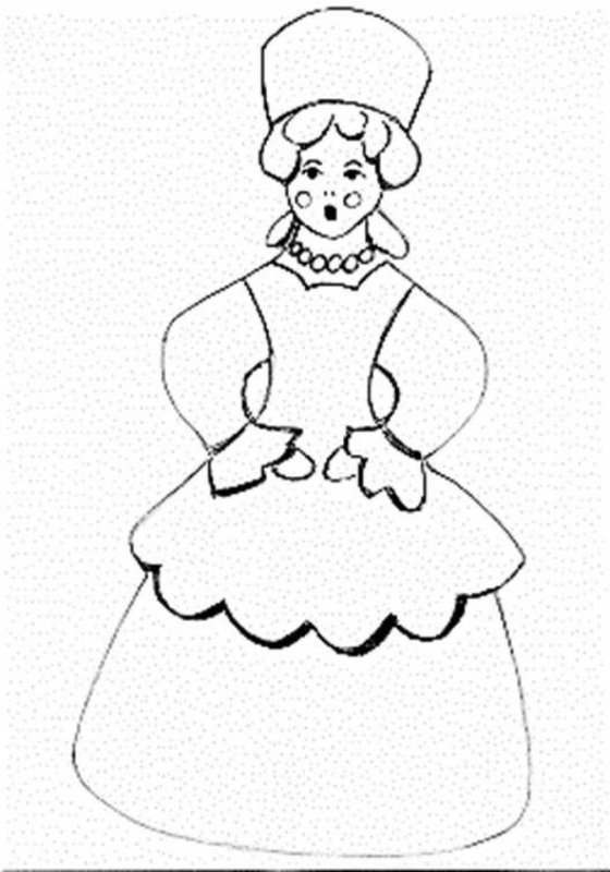 Дымковская игрушка Барыня трафарет