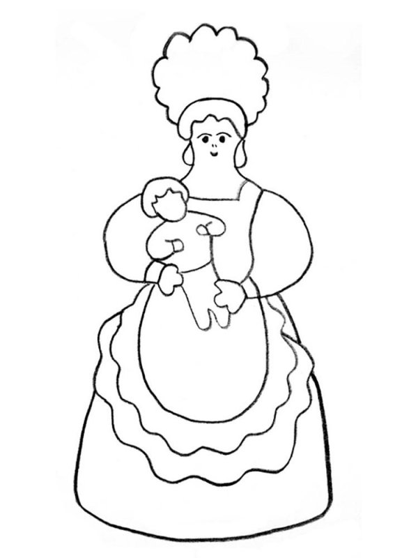 Раскраска Дымковская Барыня Водоноска