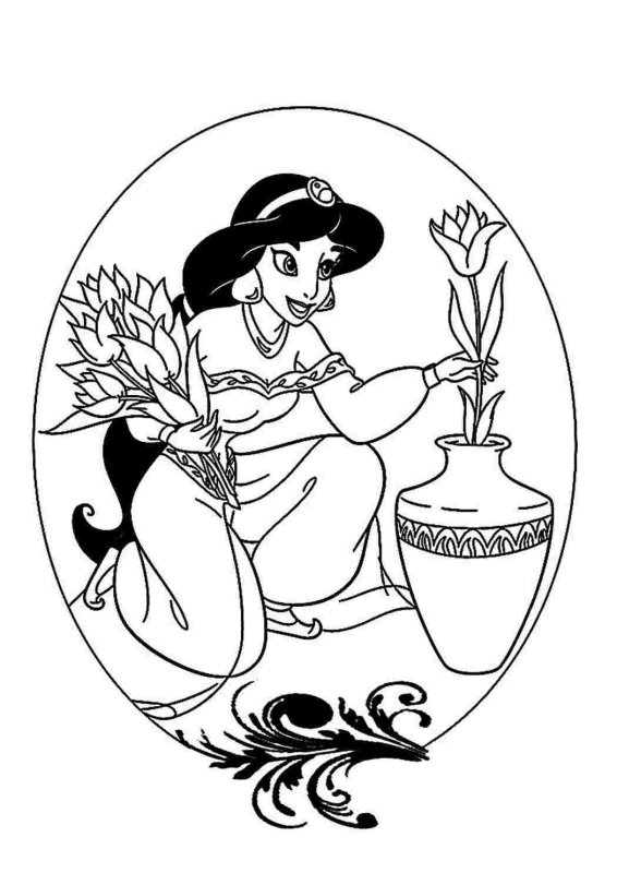 Раскраски для девочек принцессы Жасмин