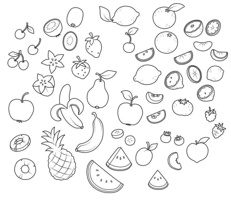 Фрукты. Раскраска для малышей